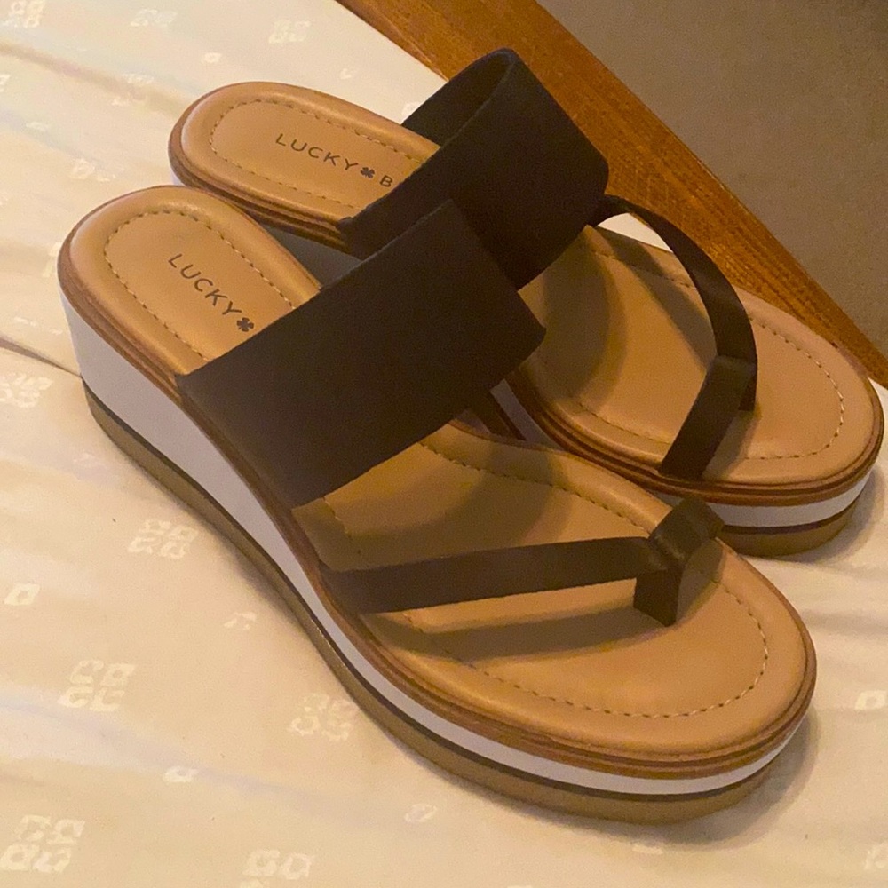 Lucky Brand platform sandals.